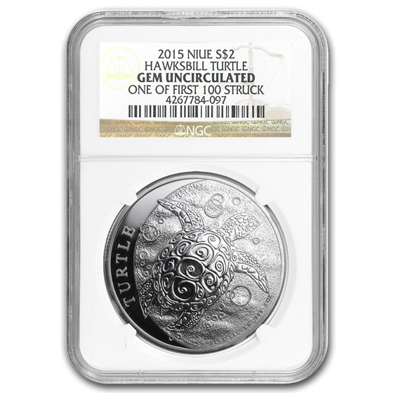 2015 Niue 1 oz Silver $2 Hawksbill Turtle NGC (1st of 100 Struck) 2015 Niue 1 oz Silver $2 Hawksbill Turtle NGC (1st of 100 Struck)